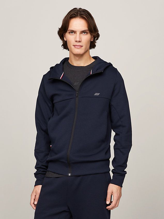 blue sport essential hoodie met rits en logo voor heren - tommy hilfiger