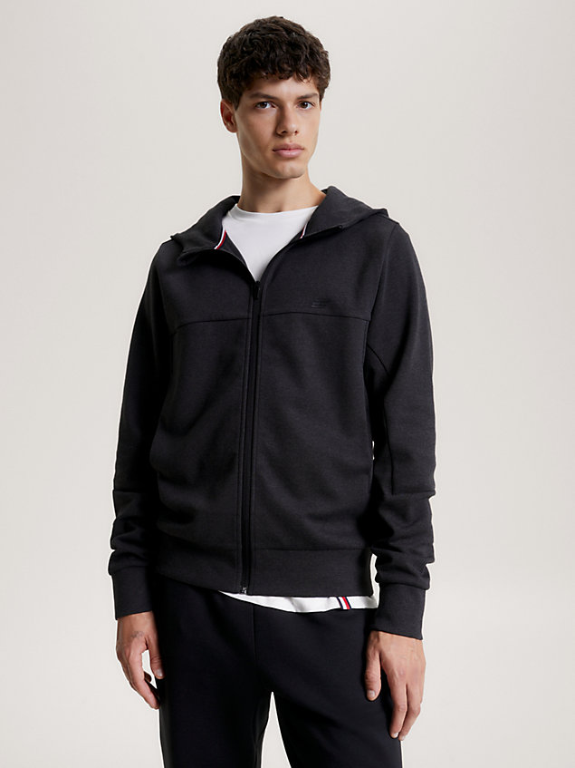 grey sport essential tonal logo zip-thru hoody for men tommy hilfiger