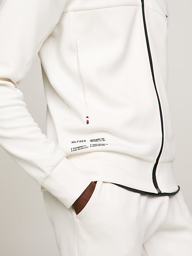 white sport essential tonal logo zip-thru hoody for men tommy hilfiger