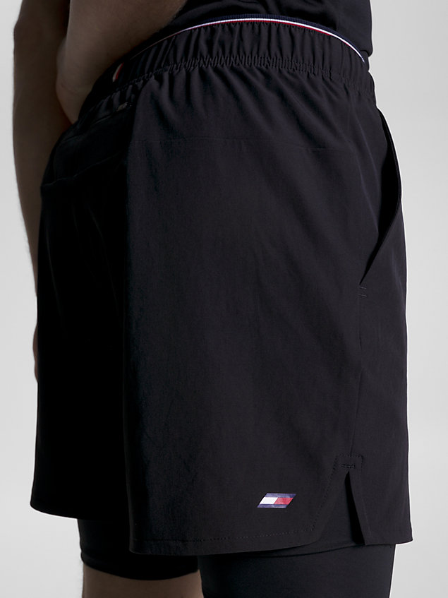 black sport essential 2-in-1 training shorts for men tommy hilfiger