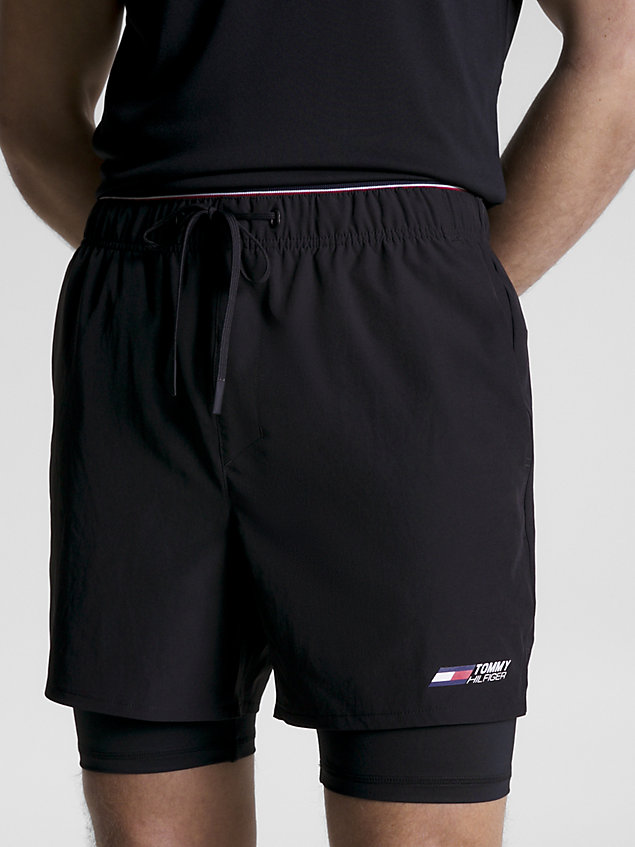 black sport essential 2-in-1 training shorts for men tommy hilfiger