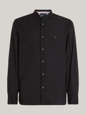 black th flex mandarin collar regular shirt for men tommy hilfiger