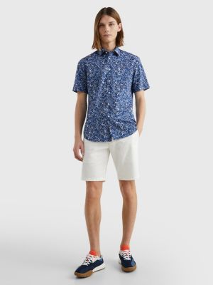 Tommy Hilfiger Flower Print Short Sleeve Regular Fit Shirt - Blue - Size S - Men