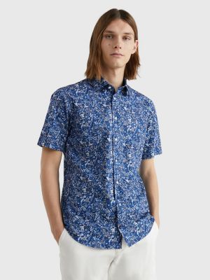 Tommy Hilfiger Flower Print Short Sleeve Regular Fit Shirt - Blue - Size S - Men