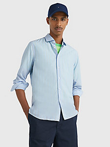 chemise ajustée classics à rayures verticales bleu pour hommes tommy hilfiger