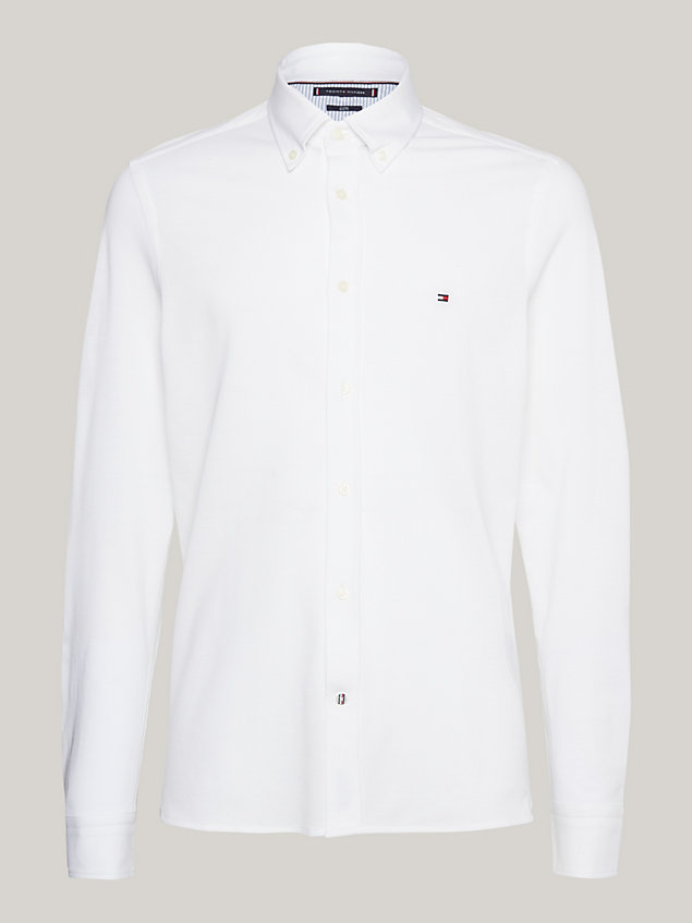 white 1985 collection knit slim fit shirt for men tommy hilfiger
