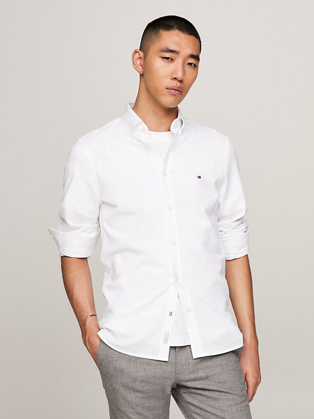 white 1985 collection knit slim fit shirt for men tommy hilfiger