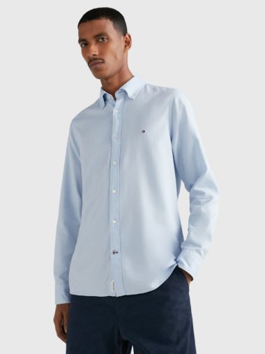 Camicia slim fit in dobby di cotone biologico