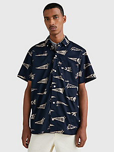 blue nautical short sleeve regular fit shirt for men tommy hilfiger