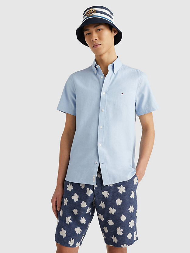 CLOUDY BLUE Dobby Slim Fit Short Sleeve Shirt for men TOMMY HILFIGER