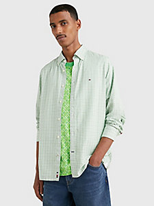green grid check slim fit shirt for men tommy hilfiger