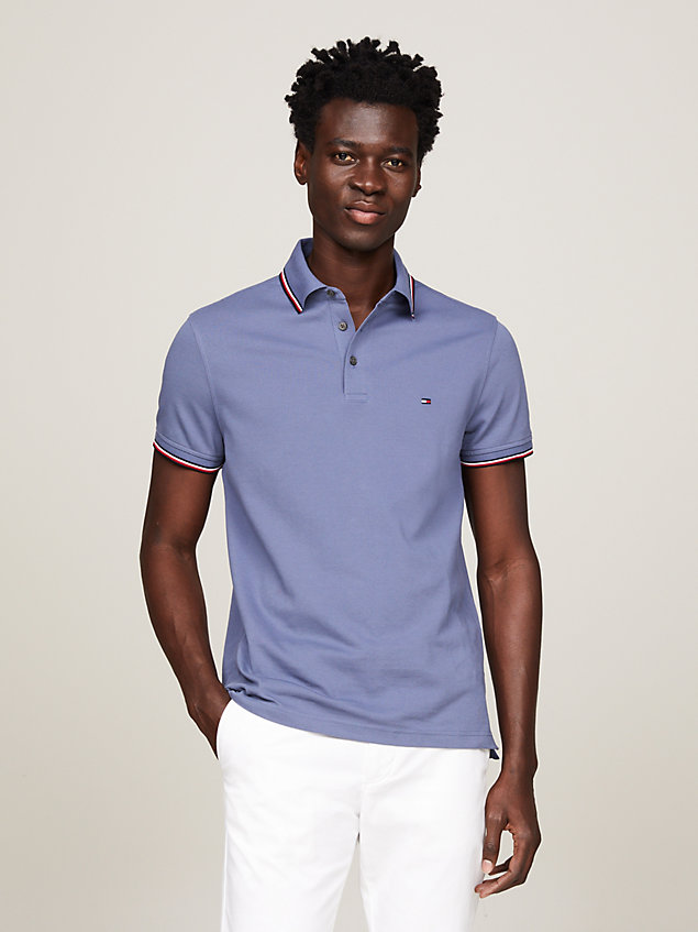 blue 1985 collection tipped slim fit polo for men tommy hilfiger