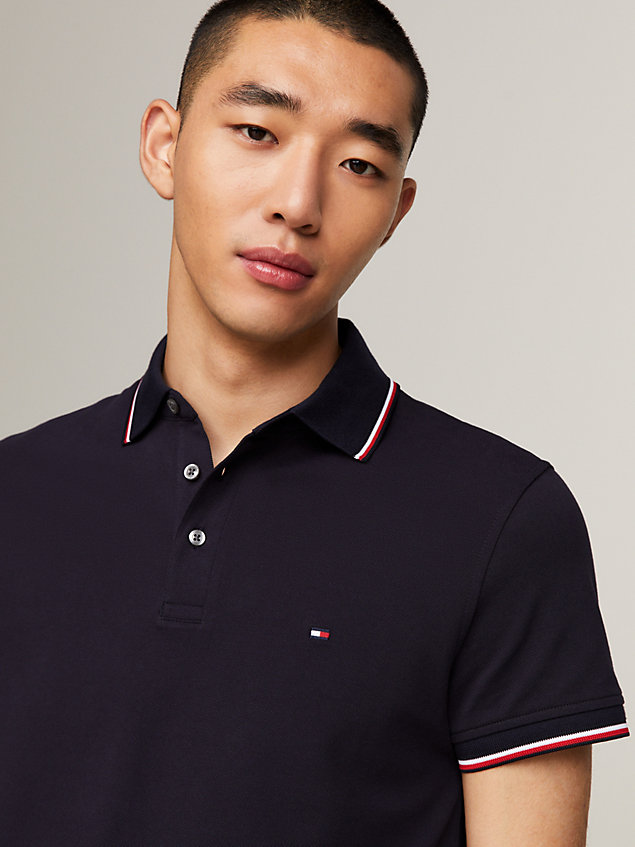 blue 1985 collection tipped slim fit polo for men tommy hilfiger