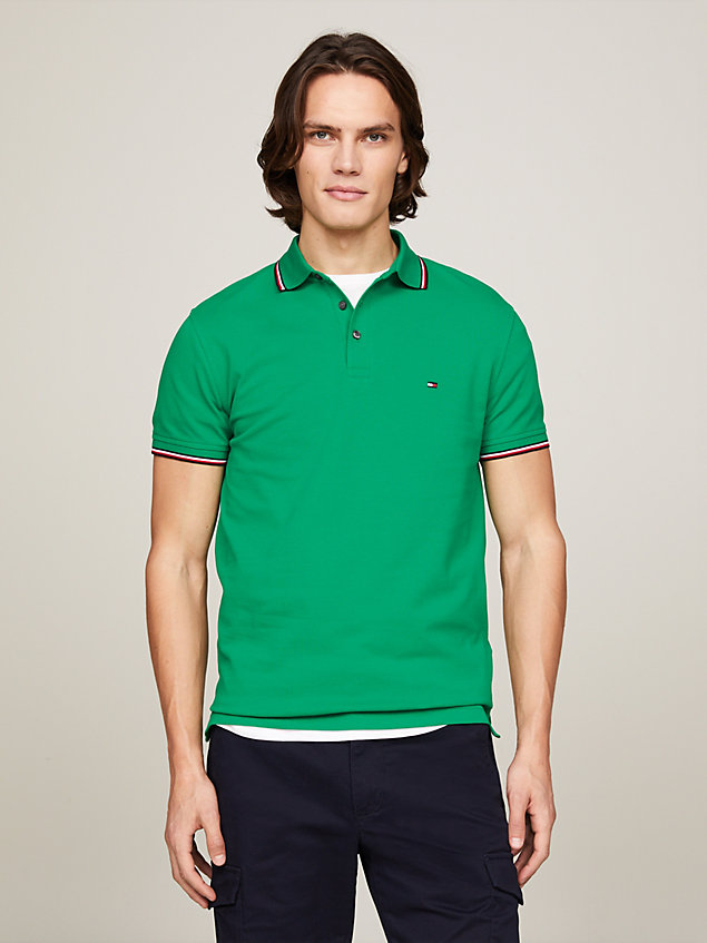 green 1985 collection tipped slim fit polo for men tommy hilfiger