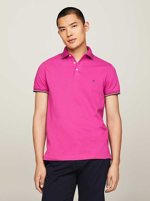 pink 1985 collection tipped slim fit polo for men tommy hilfiger
