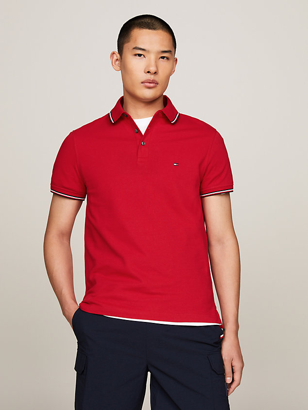 red 1985 collection tipped slim fit polo for men tommy hilfiger