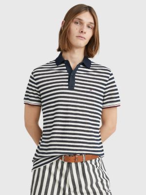 Slim fit polo met Bretonse streep BLAUW | Tommy