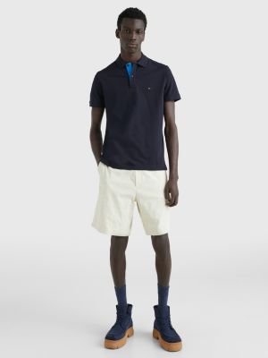blauw regular fit polo met contrast-placketfront voor heren - tommy hilfiger