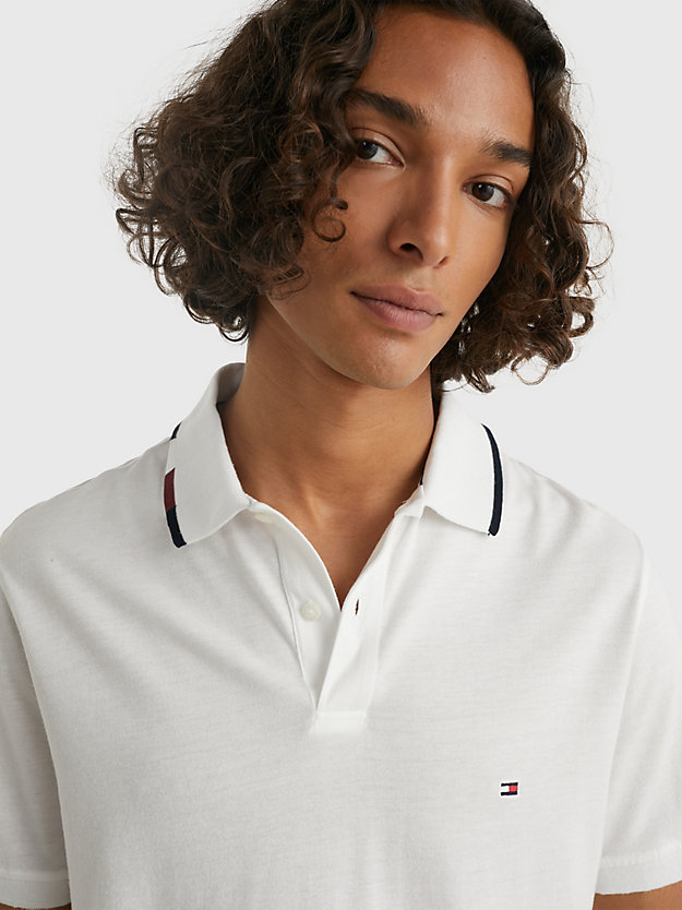 WHITE Tipped Collar Regular Fit Jersey Polo for men TOMMY HILFIGER