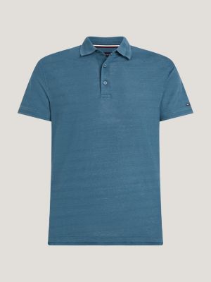 Polo premium slim fit in lino BLU Tommy Hilfiger