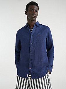blau regular fit hemd aus leinen-popeline für men - tommy hilfiger