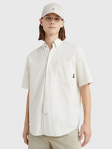 beige short sleeve oversized fit shirt for men tommy hilfiger