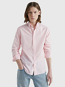camicia regular fit a righe verticali rosa da uomo tommy hilfiger