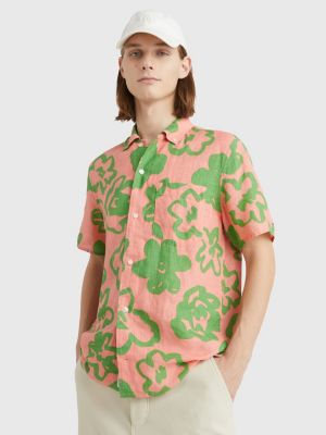 Floral Print Short Sleeve Linen Shirt | PINK | Tommy Hilfiger