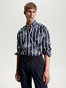 blue th monogram stripe oversized shirt for men tommy hilfiger