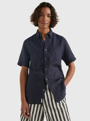 navigatie Informeer gelijktijdig Linnen regular fit overhemd met korte mouwen | BLAUW | Tommy Hilfiger