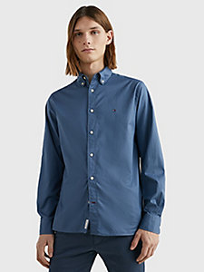 camisa th flex de popelín y corte regular azul de mujer tommy hilfiger