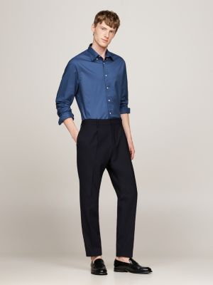 chemise coupe standard en popeline th flex bleu pour hommes tommy hilfiger