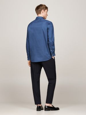chemise coupe standard en popeline th flex bleu pour hommes tommy hilfiger
