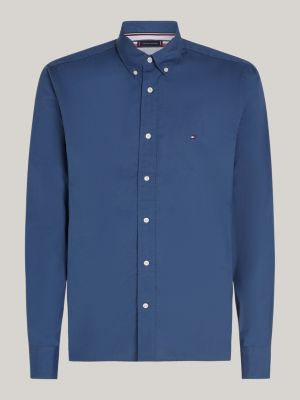 blauw th flex regular fit poplin overhemd voor heren - tommy hilfiger