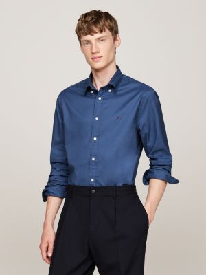 blue th flex regular fit poplin shirt for men tommy hilfiger