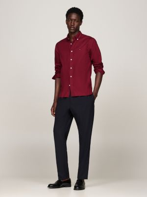 camisa de popelín th flex con corte regular roja de hombres tommy hilfiger