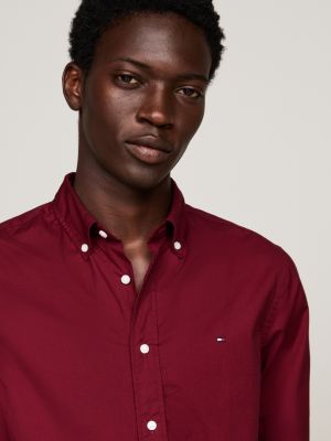 red th flex regular fit poplin shirt for men tommy hilfiger