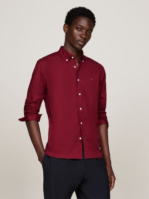 camisa de popelín th flex con corte regular roja de hombres tommy hilfiger