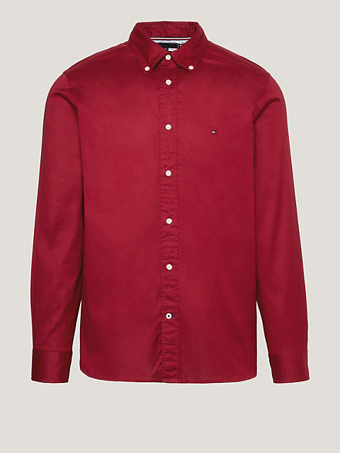 camicia flex regular fit in popeline red da uomo tommy hilfiger