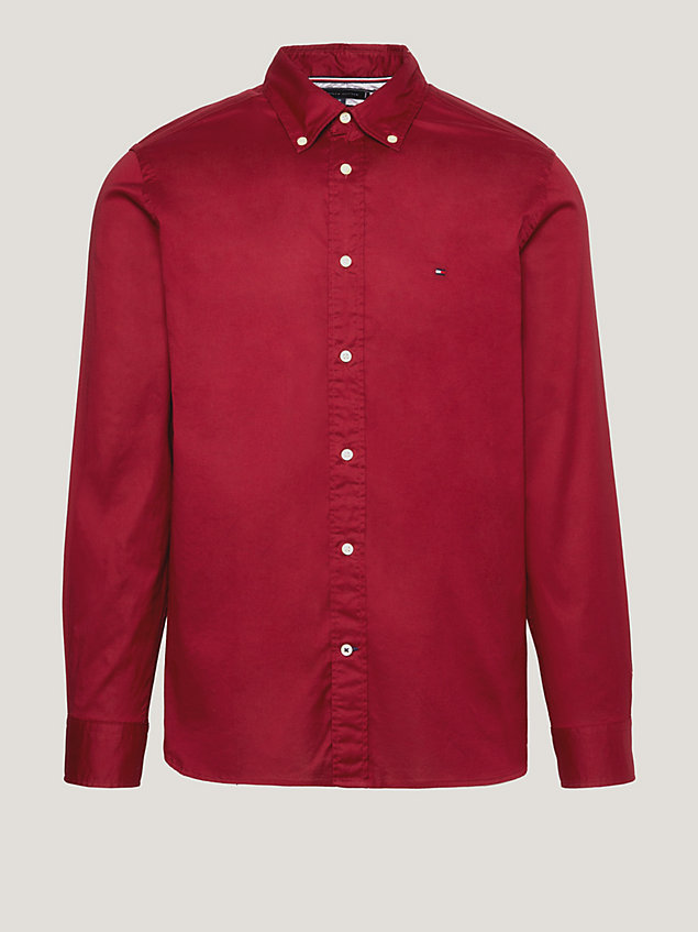 red flex regular fit overhemd van poplin voor heren - tommy hilfiger