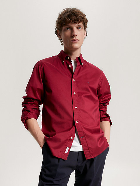 red flex regular fit hemd aus popeline für herren - tommy hilfiger