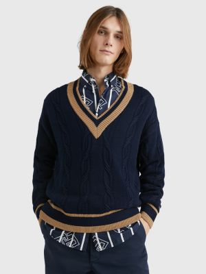 Cable Knit Oversized Fit Cricket Jumper BLUE Tommy Hilfiger
