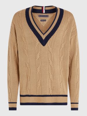 Cable Knit Oversized Fit Cricket Jumper BROWN Tommy Hilfiger