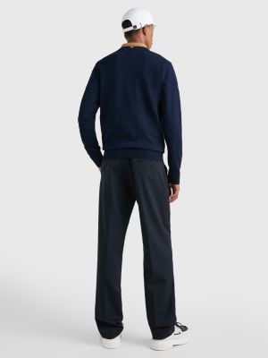 blue trui met ronde hals en intarsia-logo voor heren - tommy hilfiger