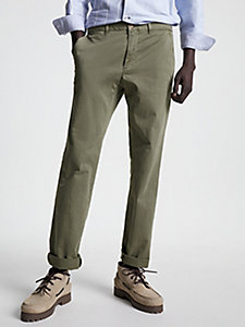 pantaloni chino denton premium straight fit aderenti verde da uomo tommy hilfiger