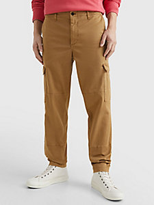 brown chelsea relaxed garment dyed cargo trousers for men tommy hilfiger