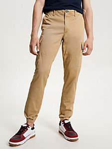 khaki chelsea relaxed garment dyed cargo trousers for men tommy hilfiger
