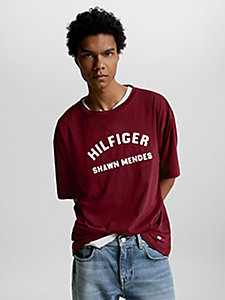 red tommy hilfiger x shawn mendes archive fit t-shirt for men tommy hilfiger