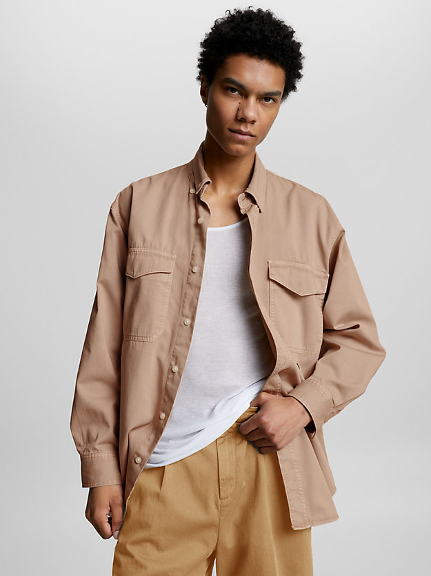 TUSCAN BEIGE Tommy Hilfiger x Shawn Mendes Garment-Dyed Archive Fit Overshirt for men TOMMY HILFIGER
