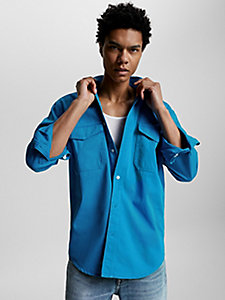 blauw tommy hilfiger x shawn mendes garment-dyed overshirt voor heren - tommy hilfiger